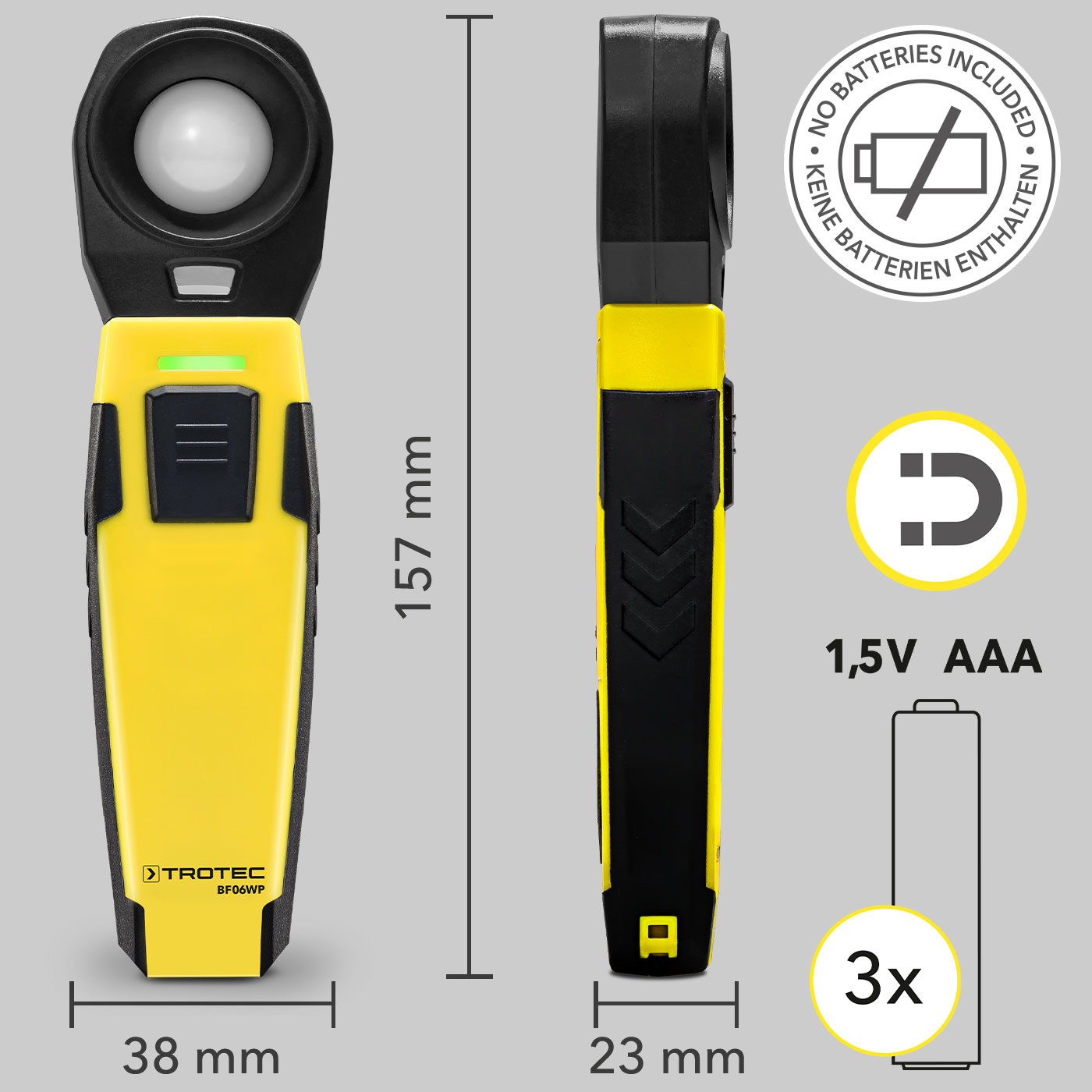 BF06WP – dimensions, battery/batteries and magnetic holder