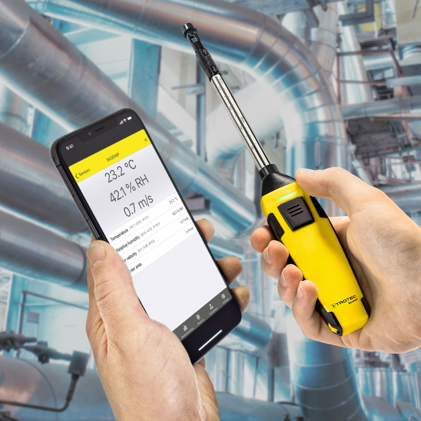 Hot-wire anemometer BA30WP as appSensor controlled via smartphone