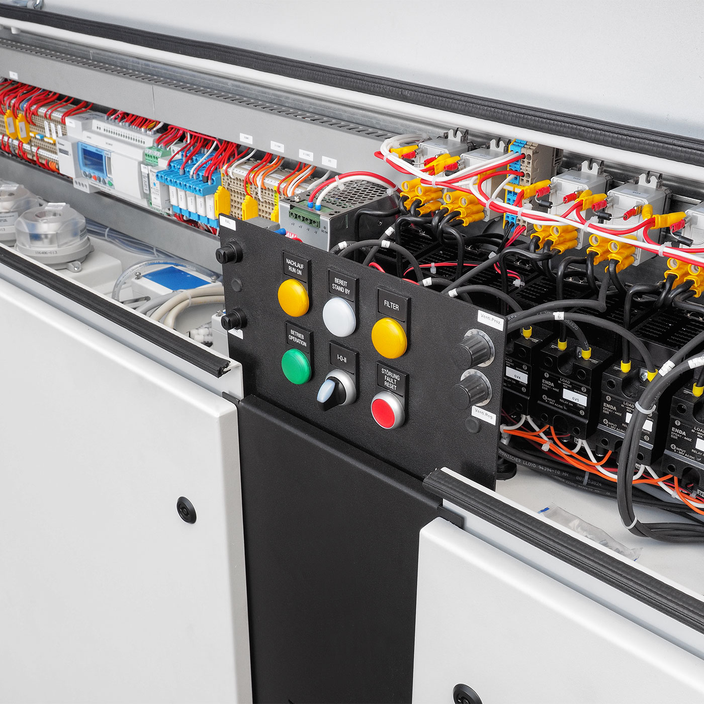 Integrated control cabinet with all the equipment and supplies required for operation