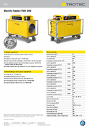 Product fiche for electrical heater fans TEH 200 (INT)
