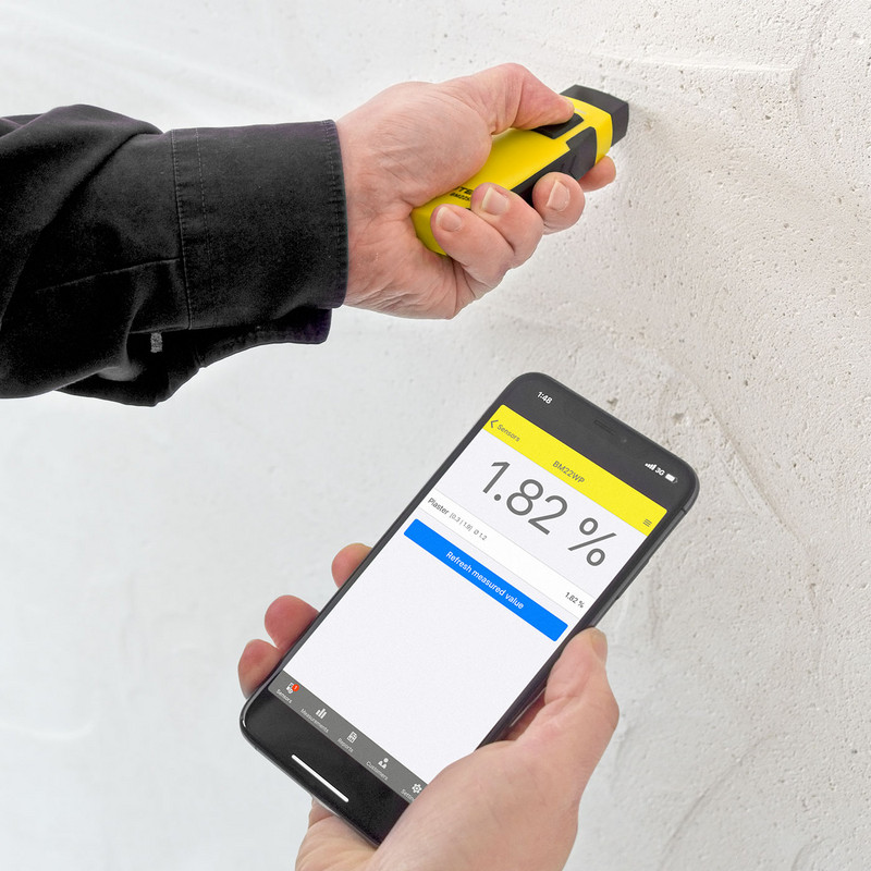 Quick material moisture measurement in gypsum, plaster or screed