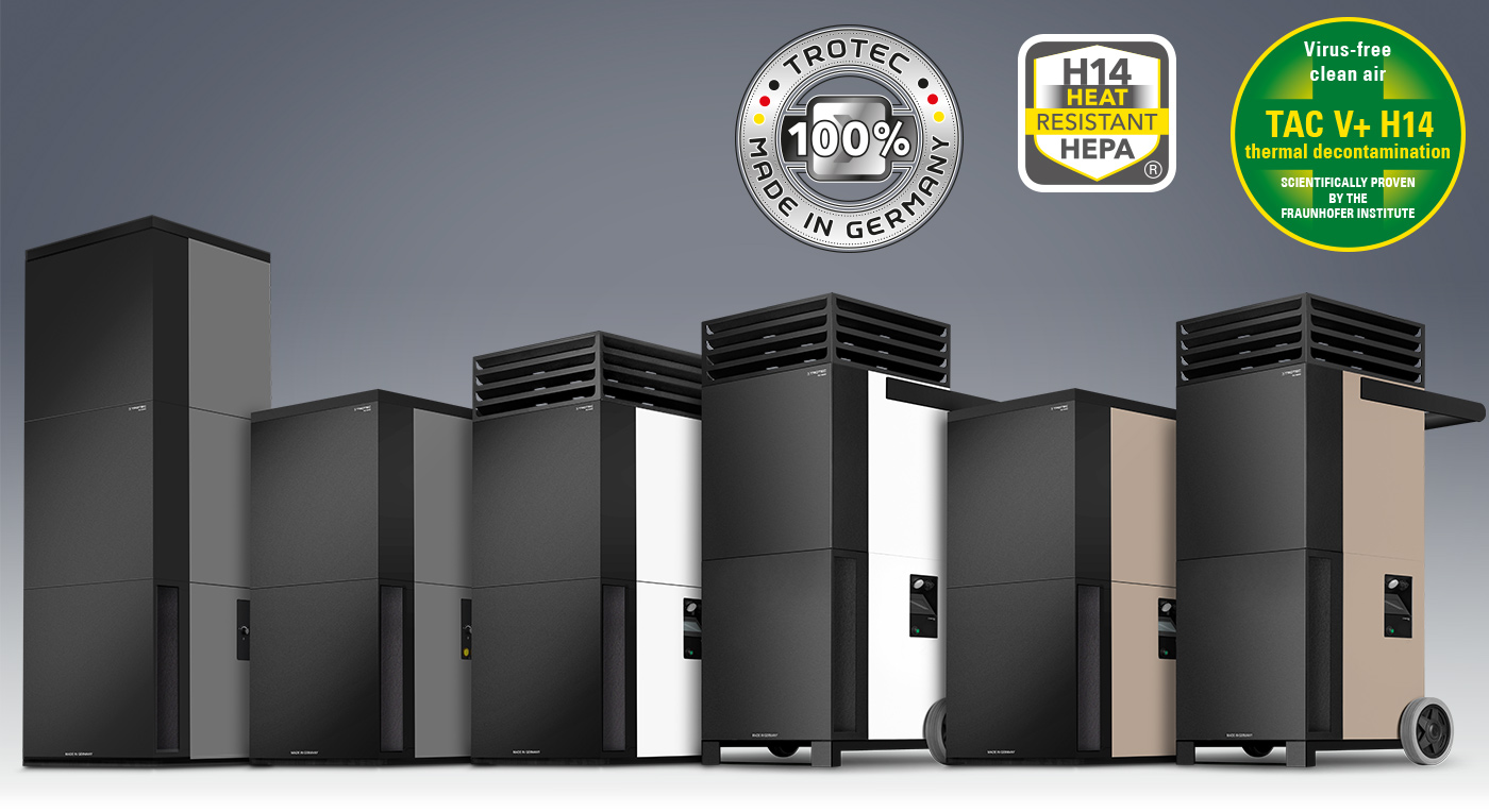 TAC high-performance air purifiers with certified H14 HEPA filter technology for large-volume virus filtration and air pollution control