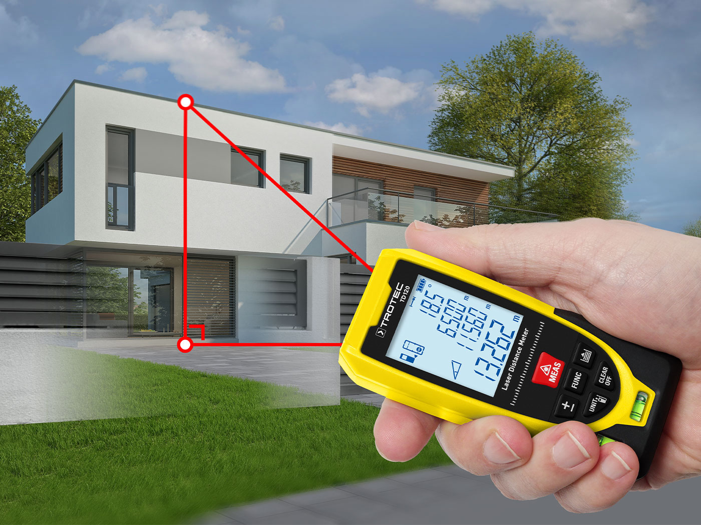 Various Pythagoras functions also allow for indirect distance measurements and partial distance calculations with the TD120